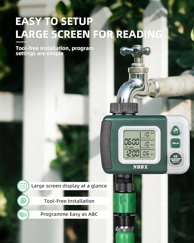 Sprinkler Timer: Programmable Water Timer for Garden Hose, Outdoor Soaker Hose Timed with Rain Delay/Automatic Watering System, Digital Irrigation for Yard, Lawn, 1 Outlet, Manual Mode System