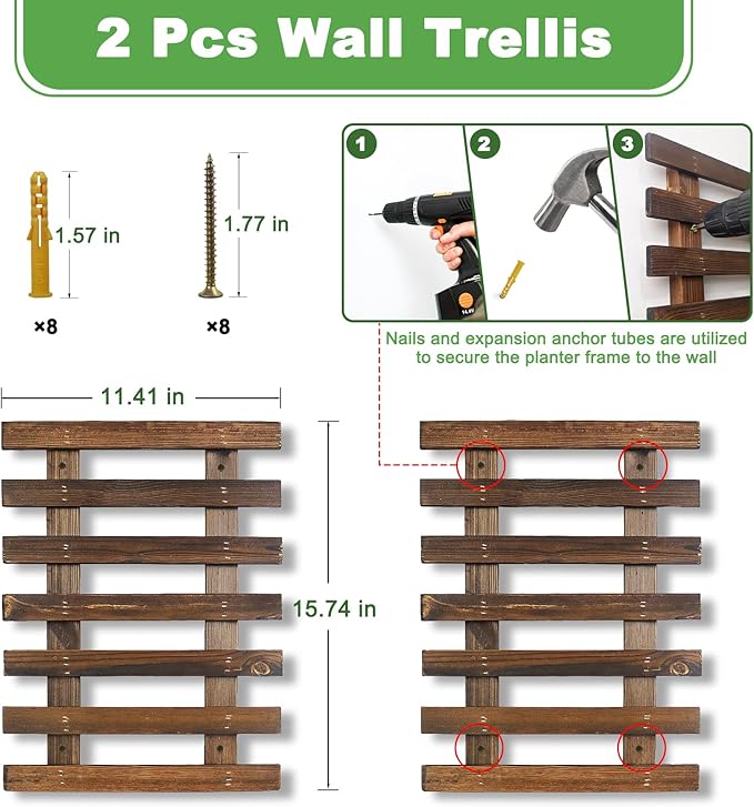 2 Pcs Wall Planters - 11.4"W X 15.7"H Wooden Wall Planters for Indoor Outdoor Plants,Hanging Wood Wall Trellis,Wall Mounted Plant Holder for Orchids,Succulent,Air Plants,Hanging Pots Display