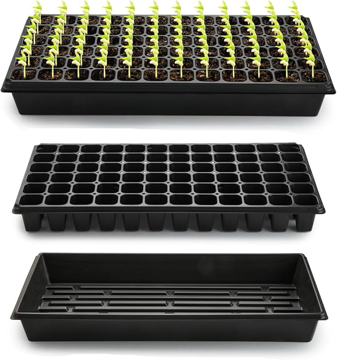 10 Pack 1020 Trays No Holes and 10 Pack 72 Cell Seed Starter Tray, 20" x 10" - Heavy Duty Reusable Plastic Seed Starter Kit for Microgreens, Seed Germination & Plant Propagation (10 Sets)