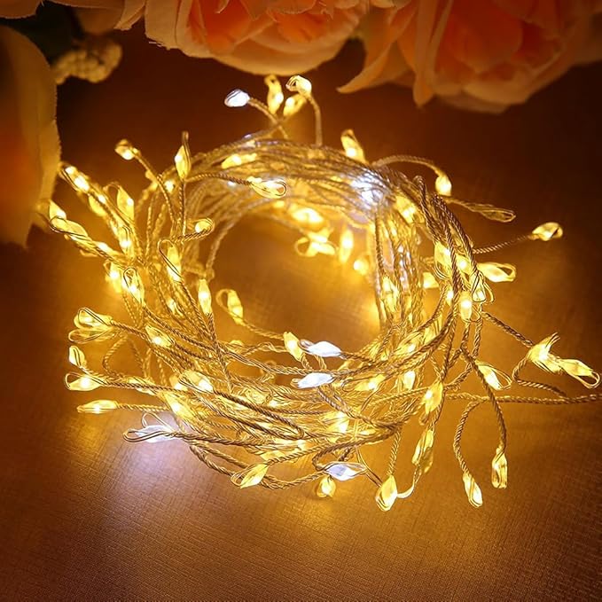 Plug in Firecracker Lights 20FT 200 LED Warm White Copper Wire Indoor Cluster Fairy Lights with Remote Timer for Bedroom, Living Room, Tree, Garden, Porch, Patio, Backyard, Christmas Tree