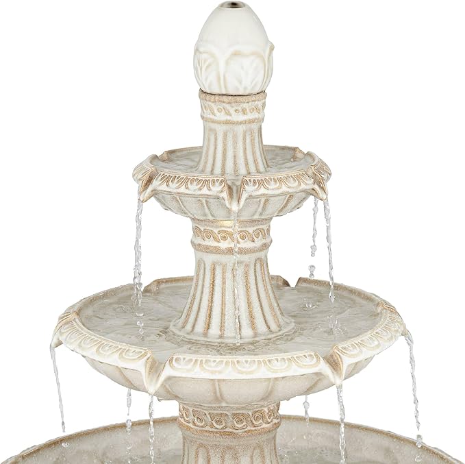 Formentera 45 1/4" High Large Italian Outdoor Decor Off-White Ceramic Floor Fountain with Light LED Waterfall 3-Tier Standing Water Feature for Outside Garden Patio Yard Backyard - John Timberland