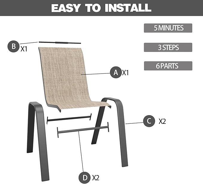 Patio Chairs Set of 8, Stackable Outdoor Dining Chairs for All Weather Textilene Fabric & Metal Frame, Outdoor Chairs Set for Backyard Deck Garden (Brown, Set of 8)