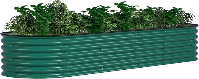 BlueWish 8x2x1.4FT Raised Garden Bed Outdoor, 9 in 1 Metal Raised Bed for Gardening, 17" H Galvanized Raised Garden Bed Planter Box for Plants Vegetables Flowers, Green