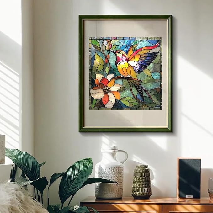 Qiuenisray Wooden Puzzles for Adults, Stained Glass Hummingbird Puzzle 200 Piece, FSC Certified Unique Animal Shape Wood Puzzles, Bird Jigsaw Puzzles for Family Friend 11.2x11.2 in