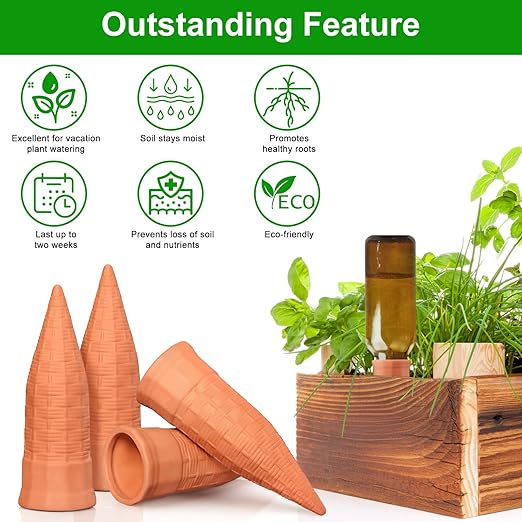 Terracotta Watering Spikes 12 Pack Plant Watering Devices Wine Bottle Automatic Plant Waterer for Vacations, Self Watering Stakes for Indoor Outdoor Plants