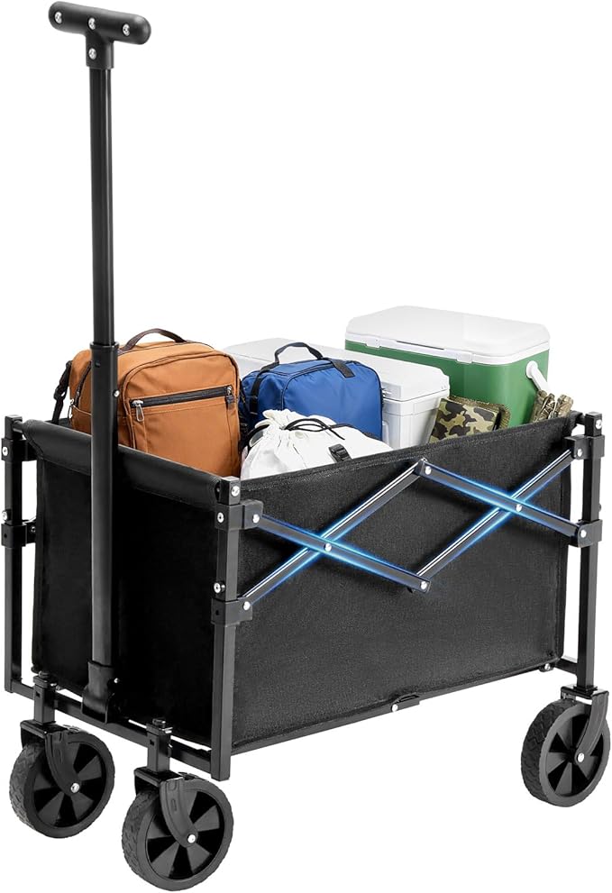 NEWBULIG Collapsible Wagon Cart, Foldable Beach Wagon with Wheels - Lightweight Foldable Utility Cart, Easy to Carry for Grocery Shopping, Garden & Camping