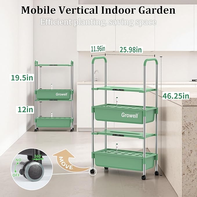 Hydroponics Growing System Kit, 54 Pods Vertical Indoor Herb Garden with Smart LED Grow Light, Auto Circulating Water Pump Each Tier, 28L Hydroponic Gardening Systems for Ideal Gifts (Green)