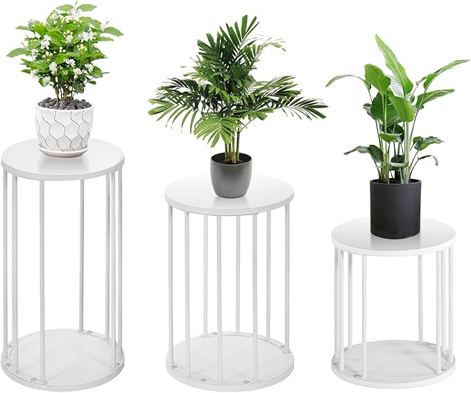 Leinade Plant Stand Indoor,small plant stool,Flower Pot Corner stand holder,Mid Century Heavy Duty Metal Tall Home Decor,Modern Round End Table,Small Rustic Display Stand for Living Room,Bedroom (White,3 Packs)