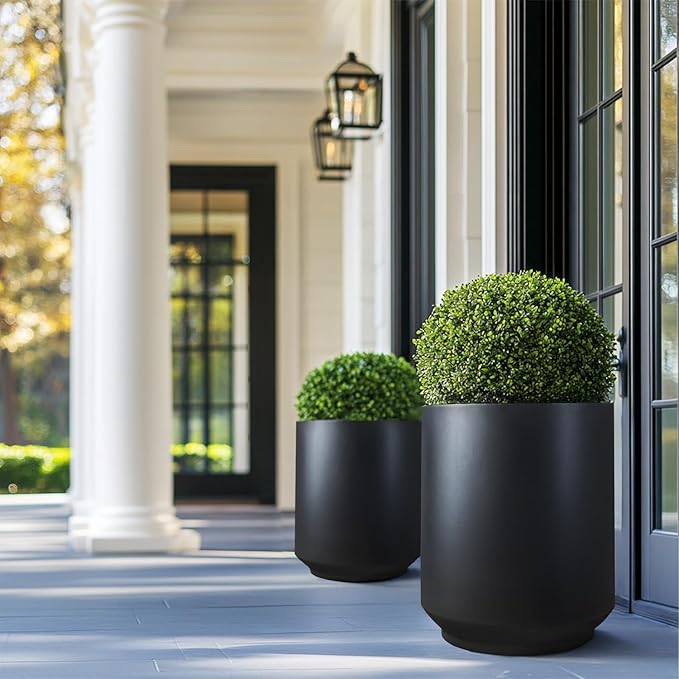 Heyzier Concrete Planter Outdoor Indoor, Large Cement Plant Pots for Trees Flowers (Black, 17 inch)