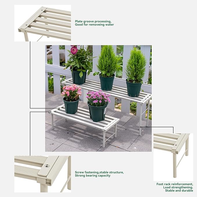 MultirackX Metal Plant Stand, Rust-proof Aluminum Flower Pot Stand, Heavy Duty Planter Display Shelving for Patio Balcony Garden Living Room Decorative (White, 47.2 Inch)