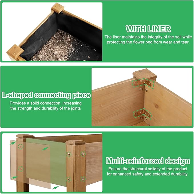 Raised Garden Beds Outdoor With Legs, Wood Elevated Garden Box With L-Connection Tabs，Storage Shelf , Leg Reinforcement，Suitable For Vegetables, Flowers And Herbs, Easy To Assemble, 33.5X18X 30IN