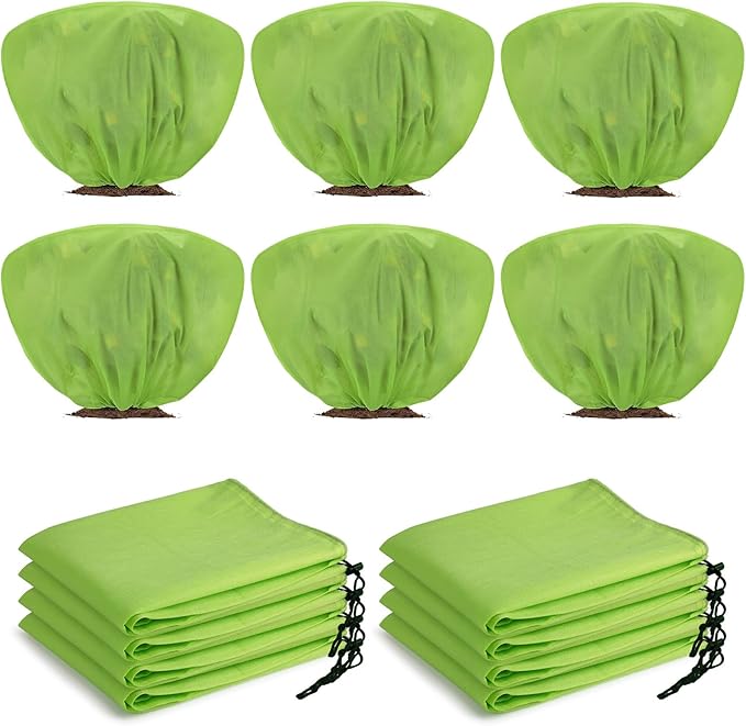 Wesnoy 6 Pcs Winter Plant Covers Freeze Protection 39.4x23.6 Inch Horizontal Shrub Tree Rose Plant Protection Bags Frost Blanket with Drawstring for Fall Winter Outdoor Garden Planting (Green)