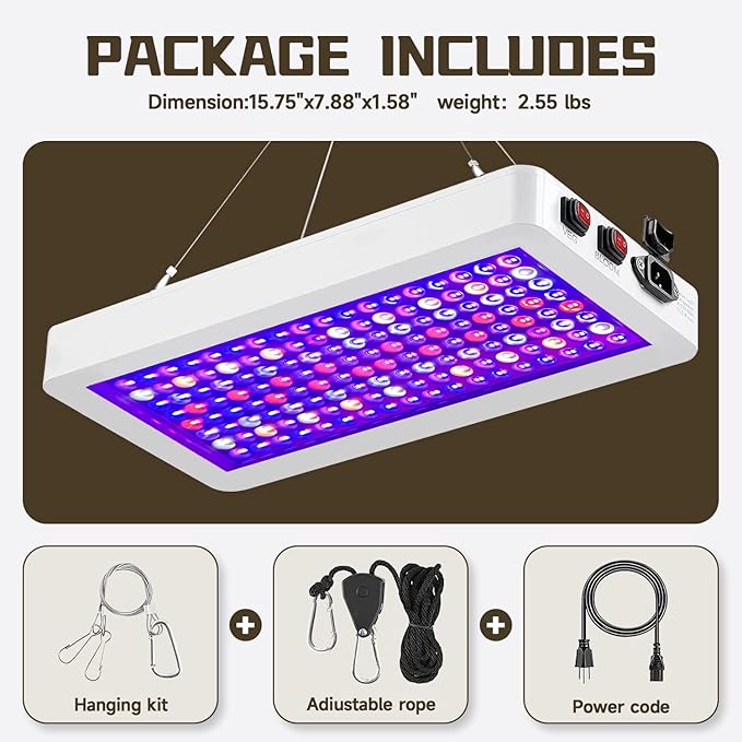 SERWING B1500W LED Plant Grow Light Dimmable,Best Grow Lights for Indoor Plants Full Spectrum, Seed Starting Seedlings Vegetable Hanging Growing Lamps, Double Switch Grow Light for Indoor Plants
