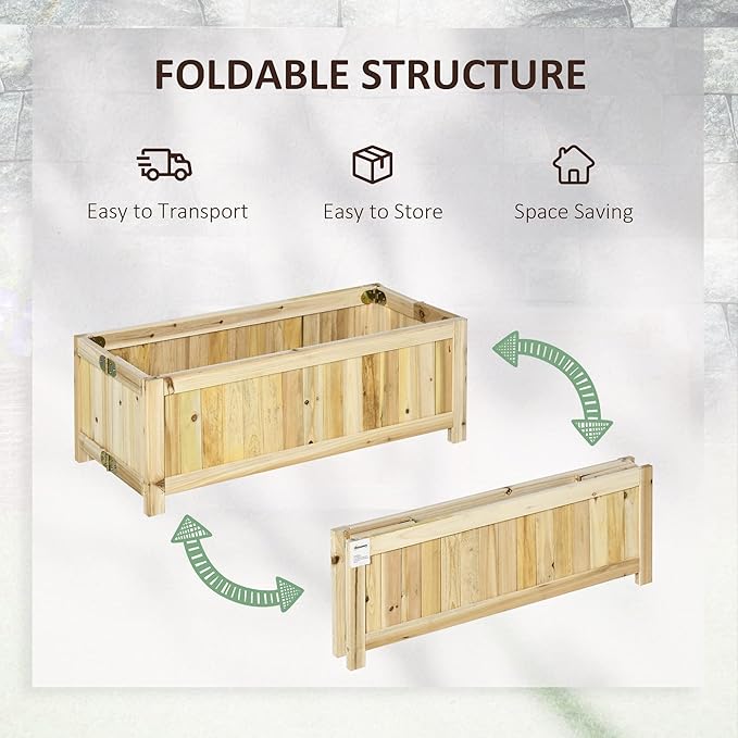 Outsunny Foldable Raised Garden Bed, Wooden Planter Box, Herb Garden Planter with Drainage Holes, for Backyard, Patio to Grow Vegetables, Herbs, and Flowers, 28'' x 12'' x 10"
