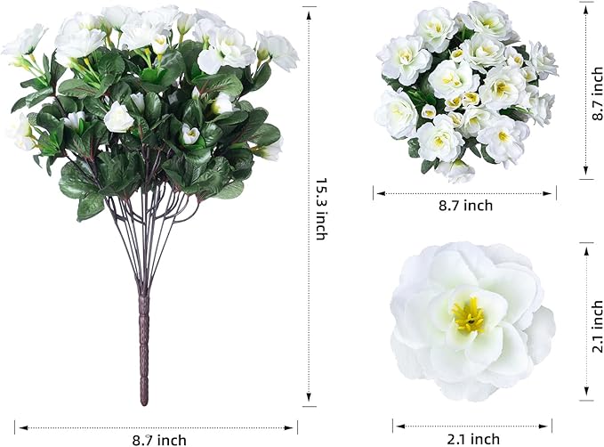 Ivydale Artificial Fake White Flowers Plants for Spring Outdoor Outside, Faux Silk Camellia UV Resistant Realistic for Front Door Porch Patio Balcony Garden Yard Decor, 3 Large Bundles