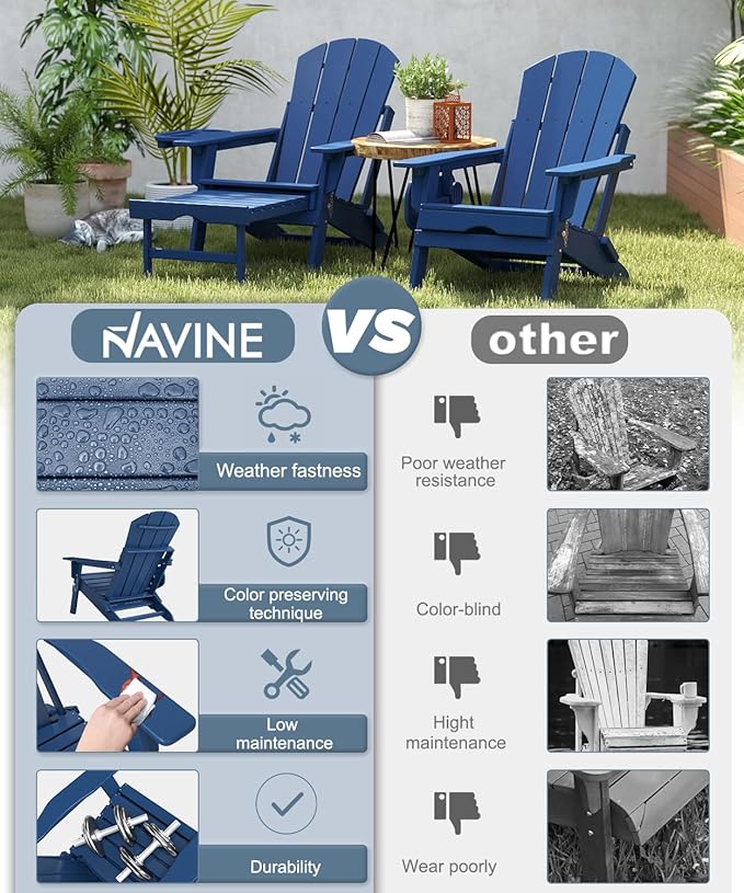 Adjustable Adirondack Chair with Retractable Ottoman, HDPE Folding Adirondack Chair with Cup Holder, All Weather Fire Pit Chair for Outdoor.