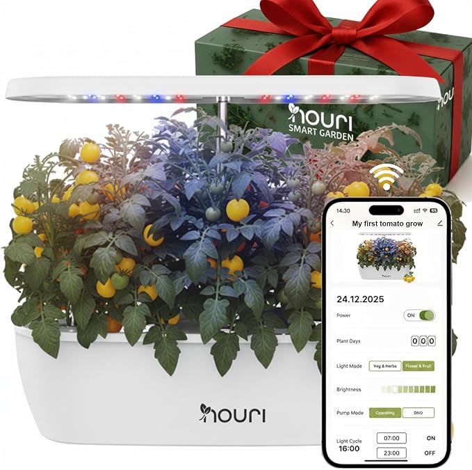 Nouri 12 pod APP Smart Garden for Home Cooks | Heirloom Tomato | Hydroponics Growing System | LED Grow Lights | Indoor Herb Garden Kit | Herb Growing Kit Indoors for Plant Lovers, Gardeners, Kitchen