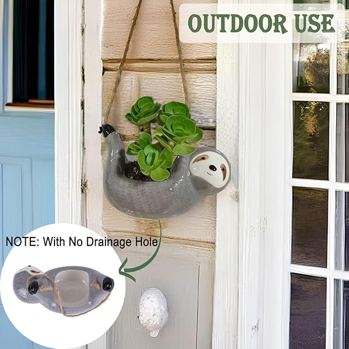 AIPOGOOIN Sloth Hanging Planters for Indoor Outdoor Plants Cute Succulent Pots Ceramic Plant Holder Gifts for Plant Lovers Women Gardeners Mom Gardening Gifts