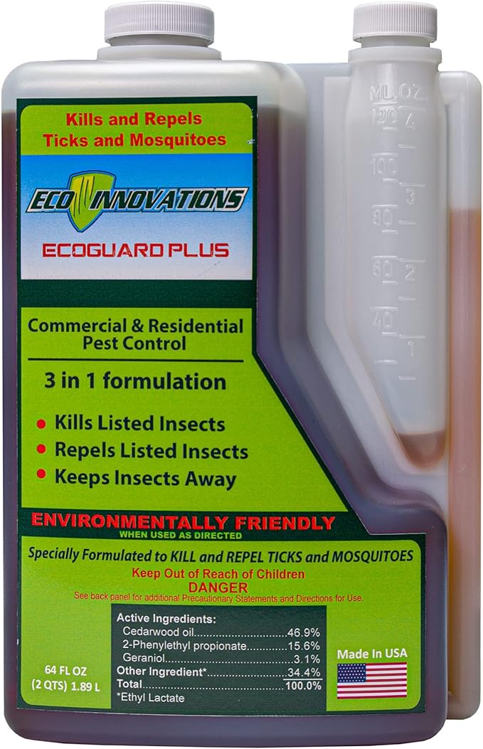 EcoGuard Plus Concentrated Tick Spray for Yard & Mosquito Concentrate Spray. All Natural Insect Repellant. Protects Outdoors. Suitable Insecticide for Kids, Pets, Plants. Easy Application, 64 oz