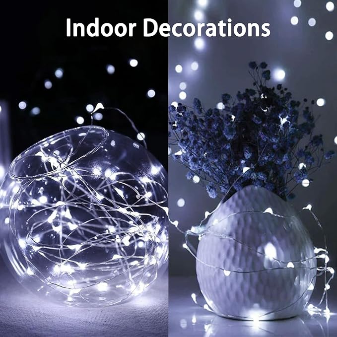 8 Pack Total 160FT 480LED Fairy Lights Battery Operated with Rmote, Waterproof Twinkle Lights with Timer Indoor Outdoor, Cuttable String Light for Bedroom, Classroom, Christmas Decor, Cool White