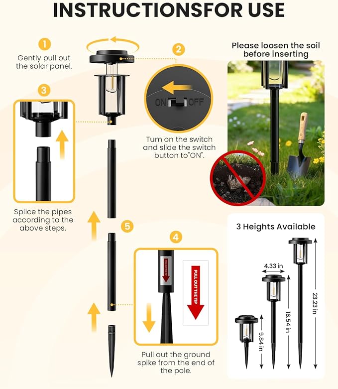 GIGALUMI Solar Pathway Lights Outdoor, 12 Pack Waterproof IP65 Solar Powered Landscape Lighting, Auto On/Off Garden Lights for Yard Lawn Patio Walkway Driveway Decor (Warm White)