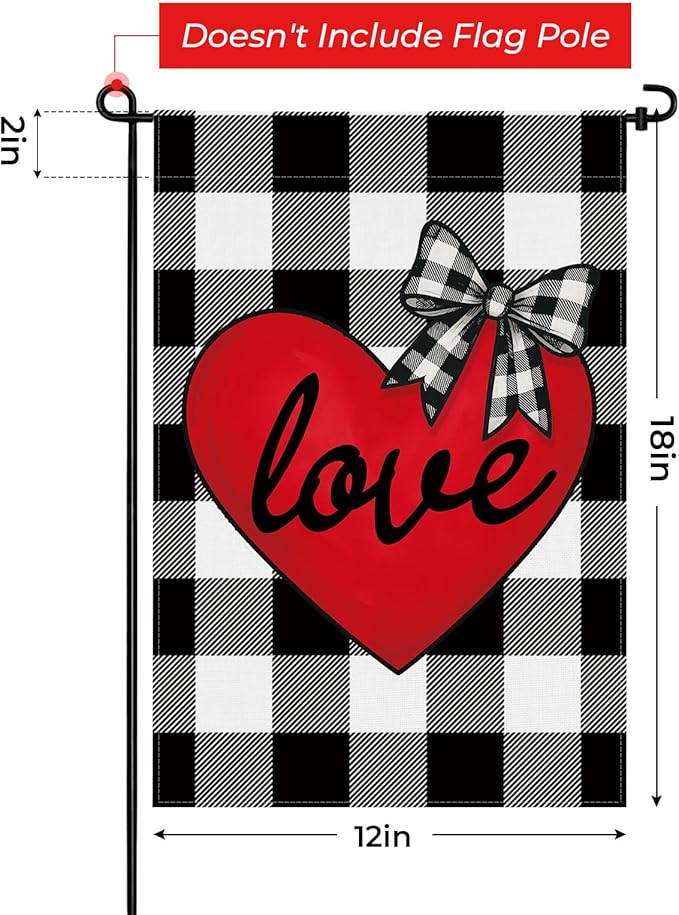 pretty_jessie Valentines Day Garden Flag 12x18 Inch Double Sided, Buffalo Plaid Love Hearts Burlap Yard Flag Anniversary Patio, Porch, Backyard Outdoor Decorations
