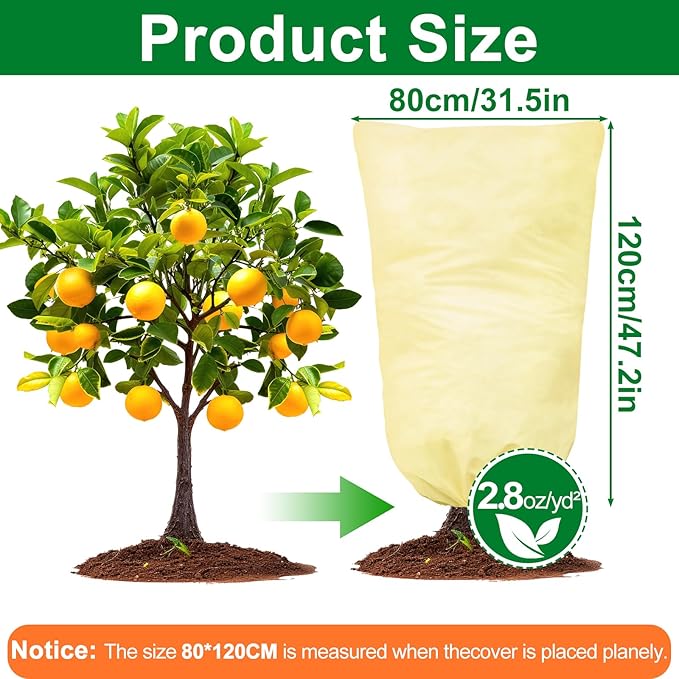 TRIITECH 2 Packs Plant Covers for Winter 80x120cm, Shrub Covers for Winter, Plant Cover Freeze Protection, Cold Frost Protection Cover with Zipper Drawstring(80gsm)