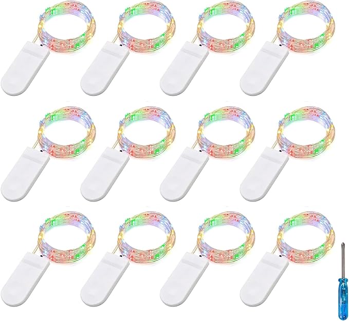 Fairy Lights CR2032 Battery Operated,6.6Ft/2Meter 20 LEDs Micro Silver Wire String Lights for Bedroom Christmas Party Wedding Decoration(Multicolour, 12 Pack)
