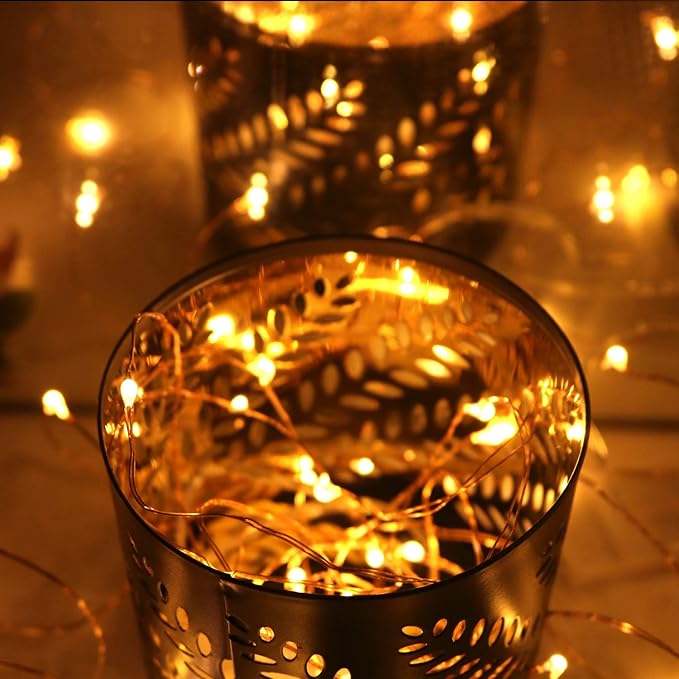 OakHaomie 6-Pack 7Ft Starry String Light No Remote Fairy String Lights 20 Micro Starry LEDs On Copper Wire CR2032 Batteries Included,DIY Wedding Centerpiece,Party,Christmas Table Decor (Amber)