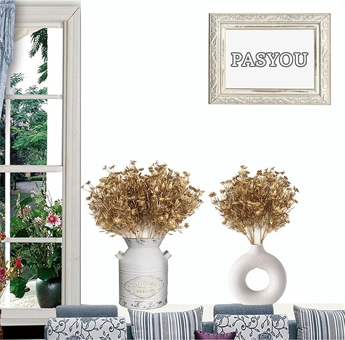 Artificial Plants for Christmas Decor, Plastic Golden Daisy leaves Faux Shrubs Simulation Flower Indoor Outdoor Home Garden Planter Filler Party Hotel Verandah Wedding DIY Decoration - Gold 2 Pack