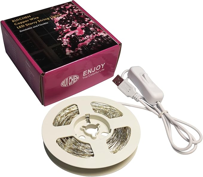 RUICHEN Silver Wire 66 Ft 200 LED USB Fairy String Lights with On/Off Switch (Blue)