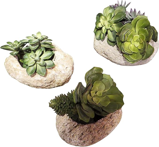 MY SWANKY HOME Rustic Natural Stone Planters Set of 3 Rustic Volcanic Rock Free Form Modern