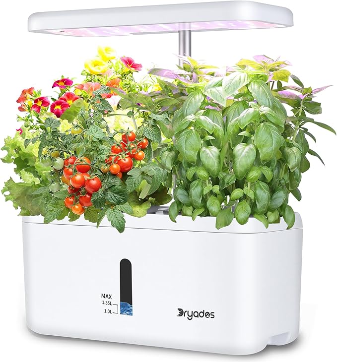 DRYADES Indoor Garden System 19 Watt LED Growing Light Upgrade 2 Self-Watering Soil-Cultivated Growing Pots Gardening Gifts for Mom Plant Pot for Vegetables Herbs Tomato(No Seeds&Soil)