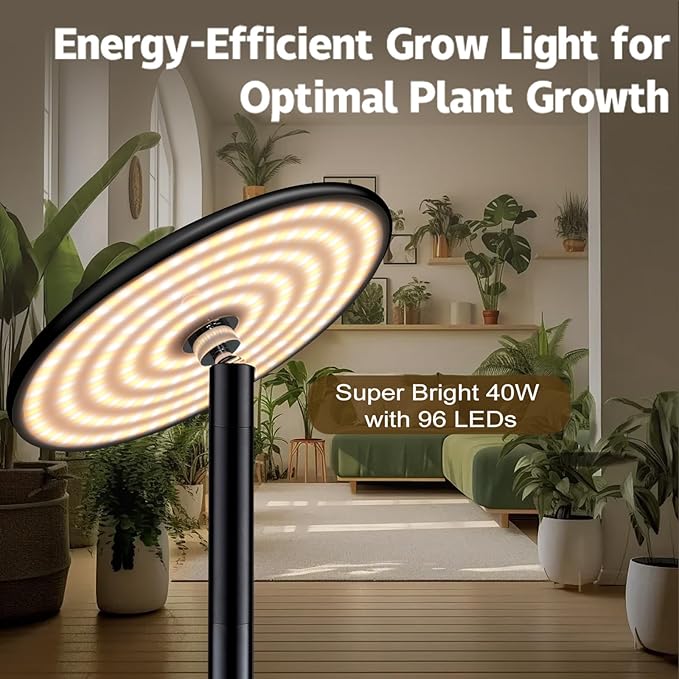 AJABotanics 69” Tall Grow Lights for Indoor Plants Full Spectrum, 40W Sunlike Standing Plant Lights for Indoor Growing, 10-Level Dimmable, Adjustable Height for Various Plant Sizes