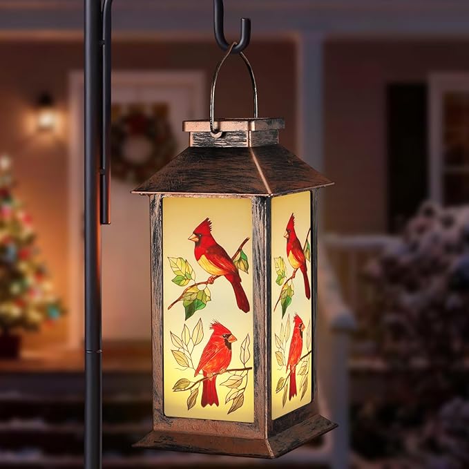 Solar Lanterns with Cardinal Theme Outdoor Waterproof Decorative Lights for Garden Birthday Gifts for Women, Mom, and Grandma Solar LED Hanging Lights for Yard, Patio, Lawn, and Porch(Limb)