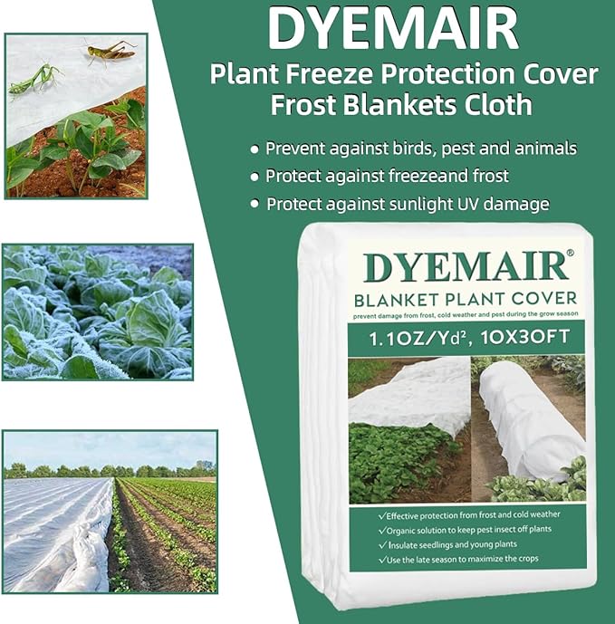 Dyemair Plant Covers Freeze Protection, 10Ft x 30Ft Frost Cloth Floating Row Covers, 1.1oz/yd² Frost Cover Plants Blanket for Winter, Garden Fabric Plant Cover for Vegetables, Pest, Sun Protection