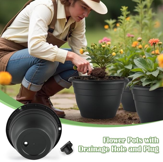 RooTrimmer Plant Pots Indoor with Drainage, 3 Pack 11 Inch Plastic Pots for Plants（10 inch Inner Diameter）, Durable Plastic Flower Pots, Planters for Indoor Ourdoor Plants, Black
