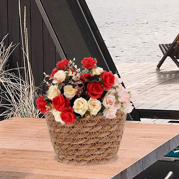 BESPORTBLE Seagrass Planter Basket Indoor, 2 Pcs Small Hand Woven Plant Basket Storage Containers with Plastic Liners for Indoor Planters Flower Pots Decoration, 5.07 * 3.5inch