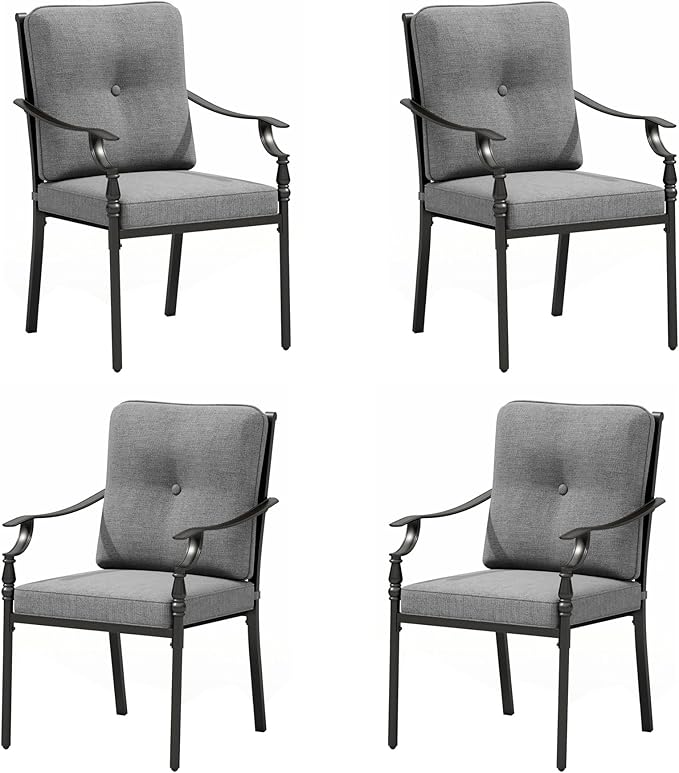 MFSTUDIO Outdoor Patio Dining Chairs Set of 4, Heavy-Duty Patio Chairs with Cushions, Wrought Iron Deck Chairs for Outside, Backyard, Garden
