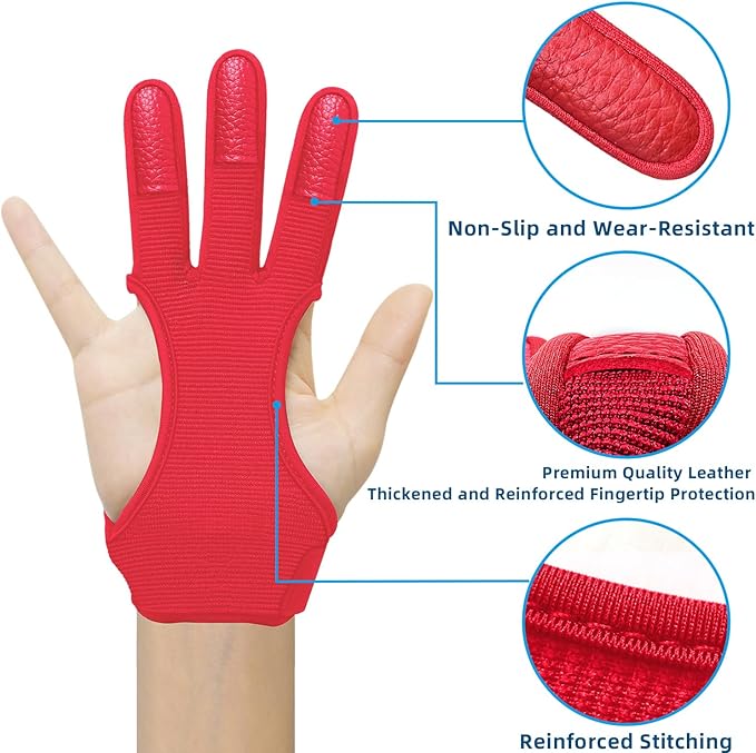 Seektop Archery Gloves Shooting Hunting Leather Three Finger Protector for Youth Adult Beginner