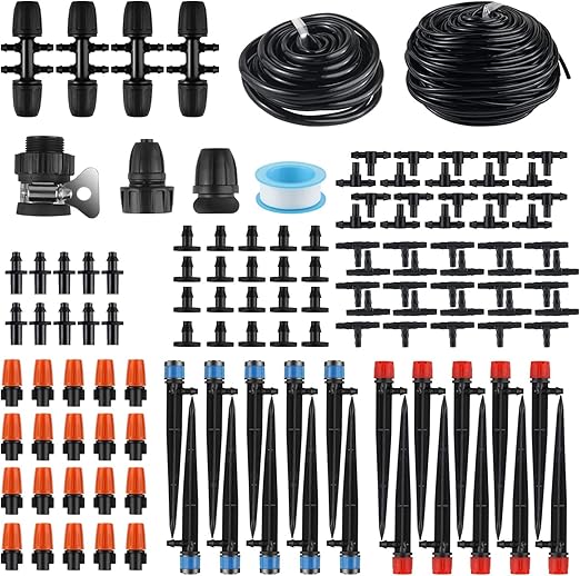 Irrigation System Kit, MSDADA 226Ft Garden Watering System Automatic Drip Irrigation System, Plant Watering Devices with Distribution Hose, Plant Drip Feeders for Indoor, Greenhouse, Flower Bed, Patio