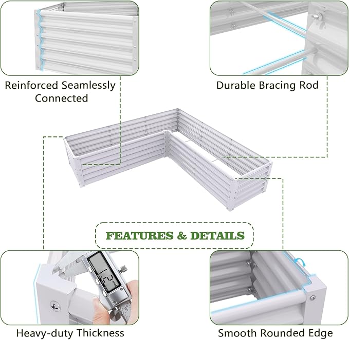 A ANLEOLIFE 12-Piece 18 Inch Tall Raised Garden Beds Kit, L-Shaped, Square & Rectangular Metal Planters for Flexible Backyard Layouts, Antique White
