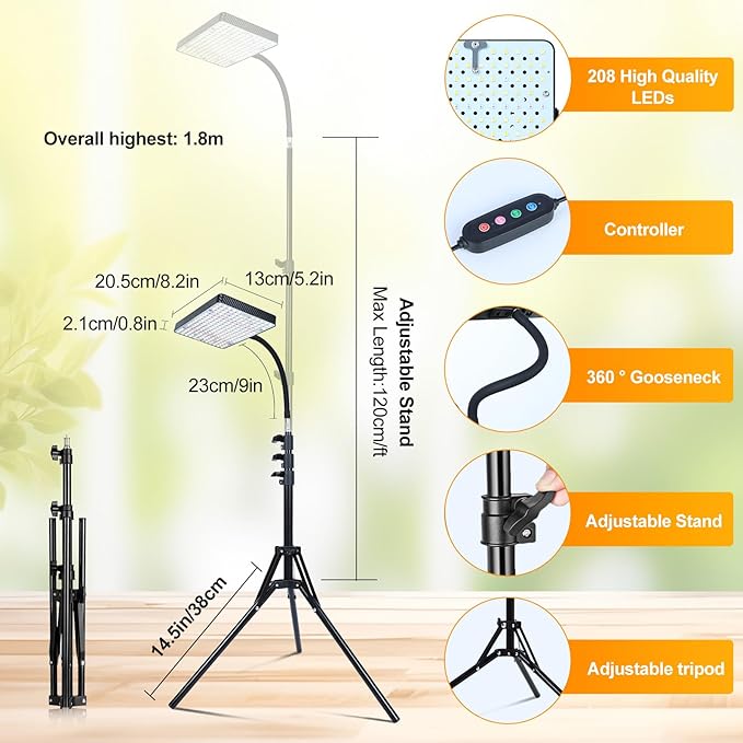 GroCruiser Grow Light with Tripod Stand and Timer, Sunlight Full Spectrum Grow Lights for Seed Starting, 25W 2000Lm LED Growing Lamps for Tall Plants, Bonsai Tree, Height Adjustable 12"-48"