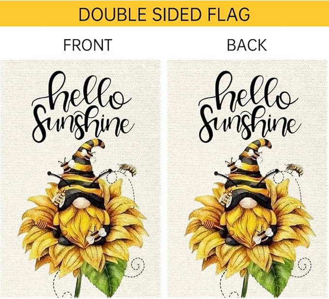 Welcome Sunshine Garden Flag 12x18 Inch Double Sided Small Burlap Gnome Sunflower Garden Flags Decor Home Yard Lawn Holiday Outdoor Decorations