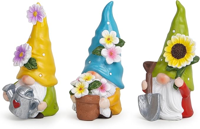 Hodao Spring Decorations for Home - Colorful Garden Gnomes Figurines with Flowers & Tools – Spring Summer Indoor Outdoor Decor for Table, Lawn, Window Sill – Gift for Garden Lovers