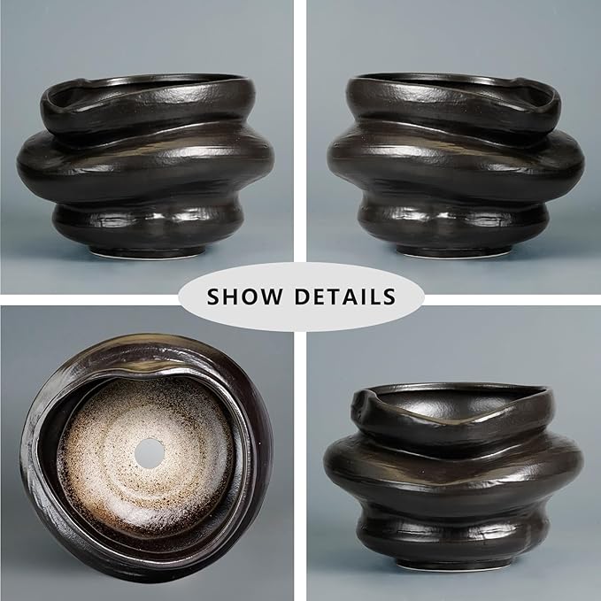 Teagas Ceramic Pots for Plants 10.6 Inch - Bonsai Flower Pots for Indoor Plants with Drainage Hole, Decorative Outdoor Pot for Plant, Gift for Men Women, Black
