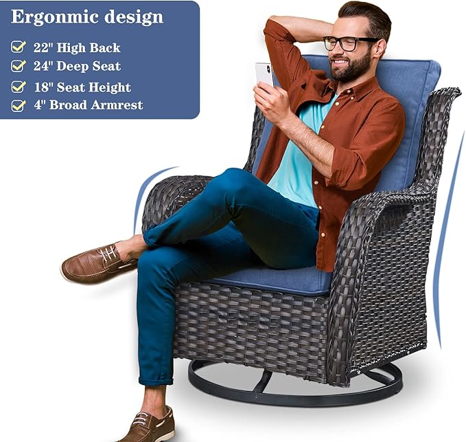 Belord Outdoor Furniture Wicker Conversation Sets - 7 Piece Patio Rattan Furniture Sets with Swivel Rocker Chairs Outdoor Sofa for Porch Deck Backyard Brown/Blue