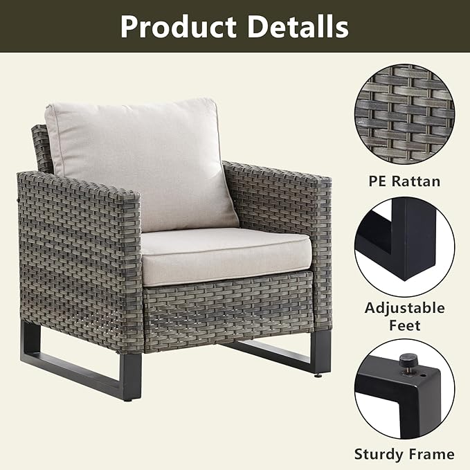 Rilyson Wicker Outdoor Patio Chairs Set of 2-2 Piece Rattan Chairs with Waterproof Wicker,Comfortable Cushions and Sturdy Metal Frame for Outside Porch Deck Backyard(Mixed Grey/Beige)