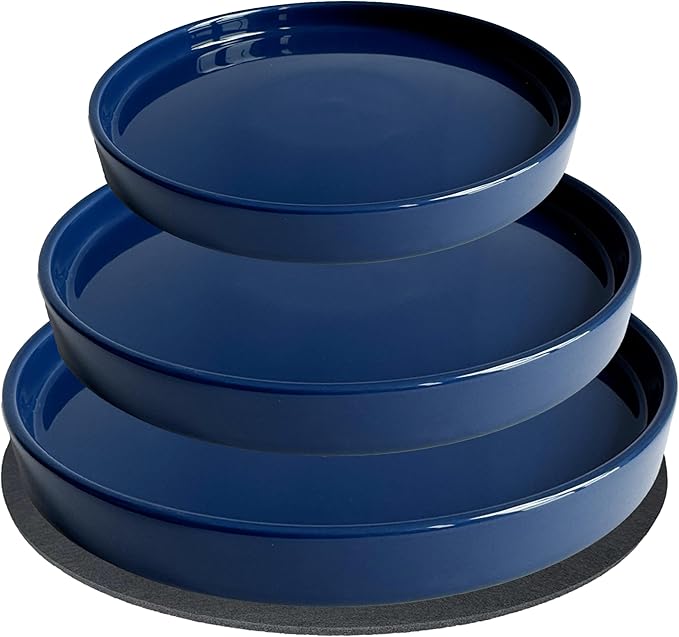 Ceramic Plant Saucer Pot Tray 6, 8, 10 Inch Blue, Planter Saucers for Indoors Outdoor, Durable Sturdy Flower Drainage drip Water Tray for Glazed Pots Base
