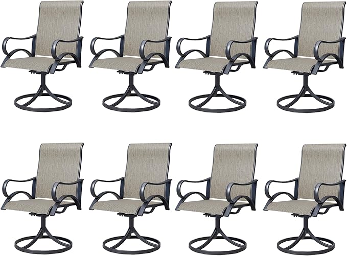 Patio Swivel Chairs Set of 8, All-Weather Metal Outdoor Dining Set with Breathable Mesh Seat, Lightweight Swivel Bistro Chairs for Garden, Deck, Porch, Ash Brown